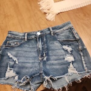 SHEIN Blue Jean Shorts High-Waisted Distressed